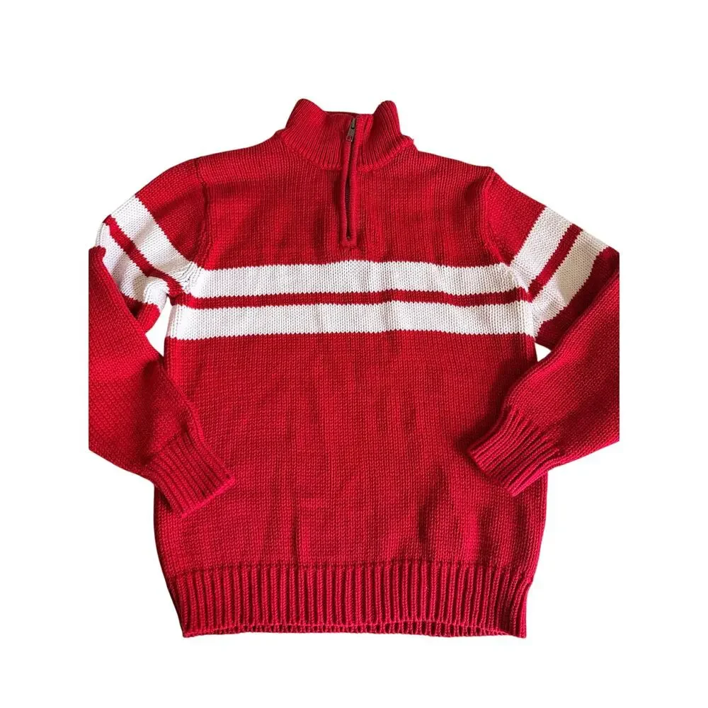 Old Navy Boys Red White Stripe Quarter Zip Sweater Size 8